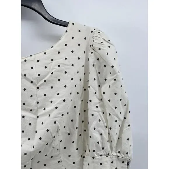 UNBRANDED Women's White-Black Micro Dot Print Balloon Sleeve Cropped Top SZ S - Picture 3 of 9